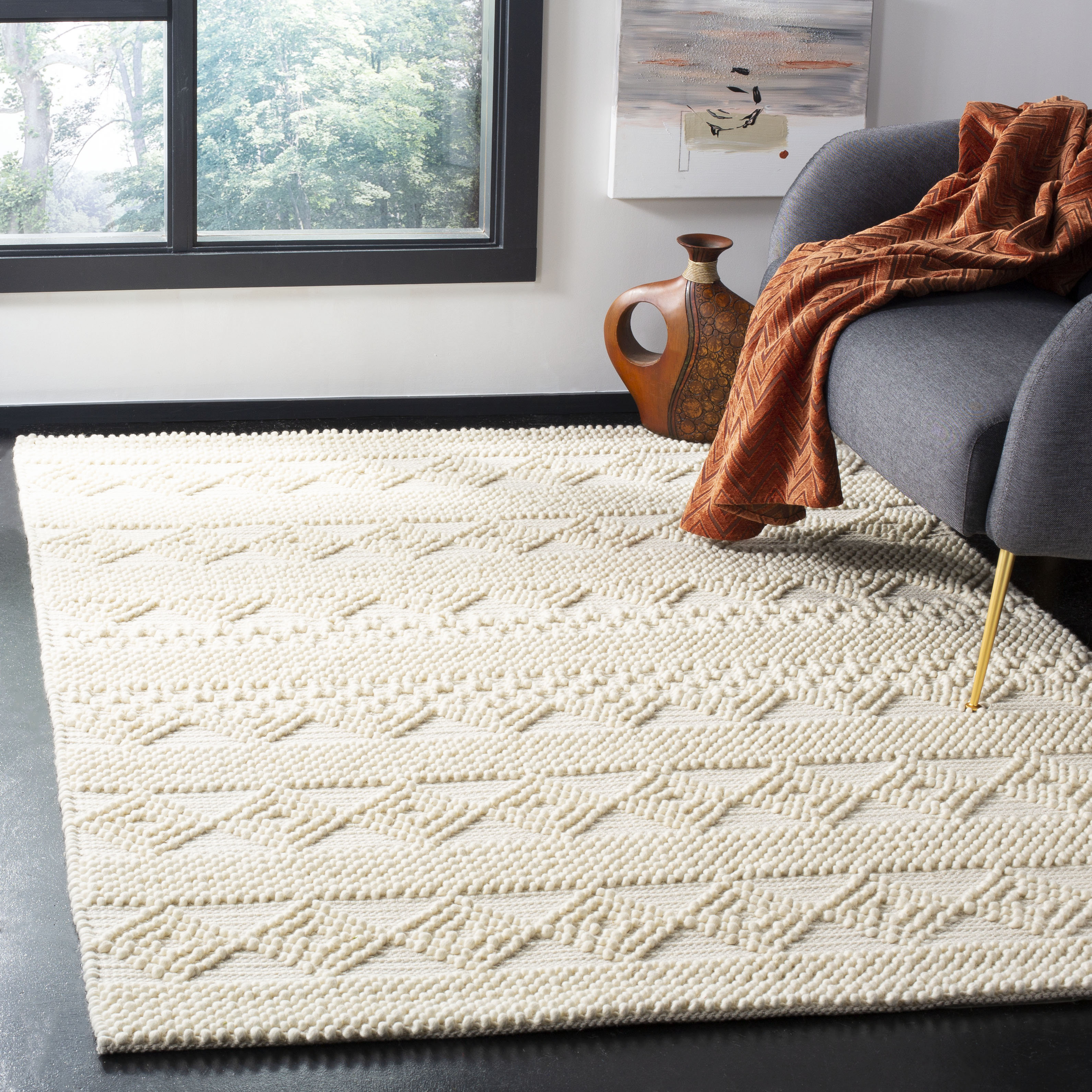 Union Rustic Jacques Geometric HandWoven Flatweave Ivory Area Rug