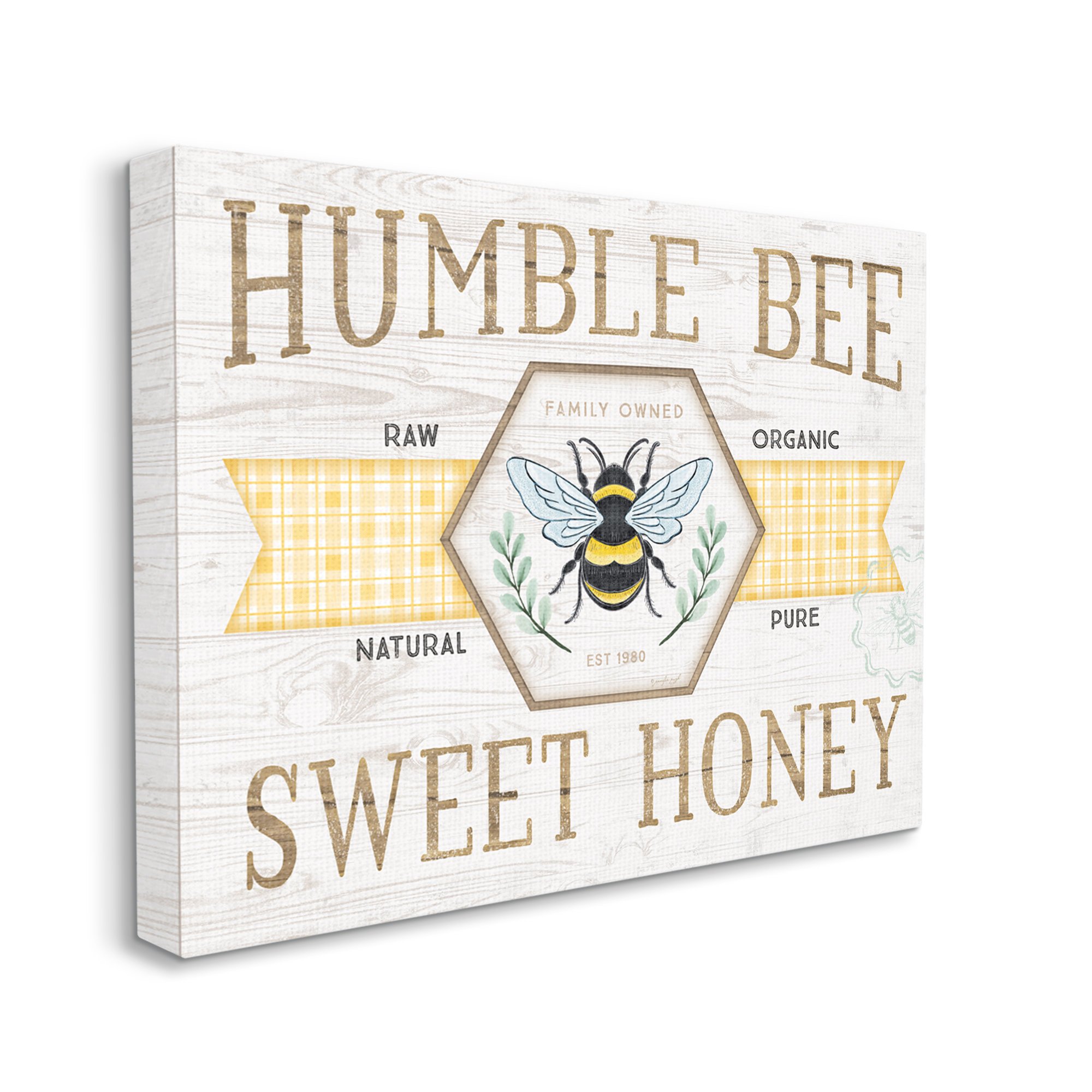 Stupell Industries Sweet Honey Bumble Bee Sign Country Tartan Banner by -  Graphic Art on Canvas | Wayfair