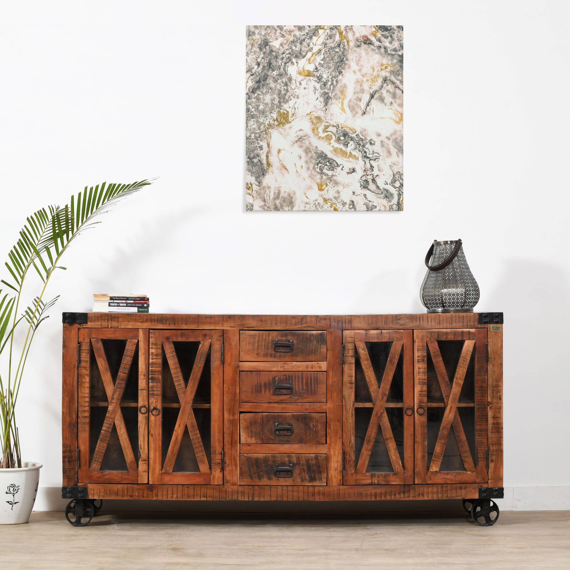 The TimberMaker 180Cm Wide 4 Drawer Acacia Wood Solid Wood Sideboard