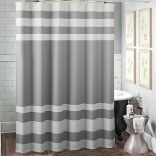 Striped Design Turquoise Green Blue Tan White Canvas Fabric Shower Curtain 