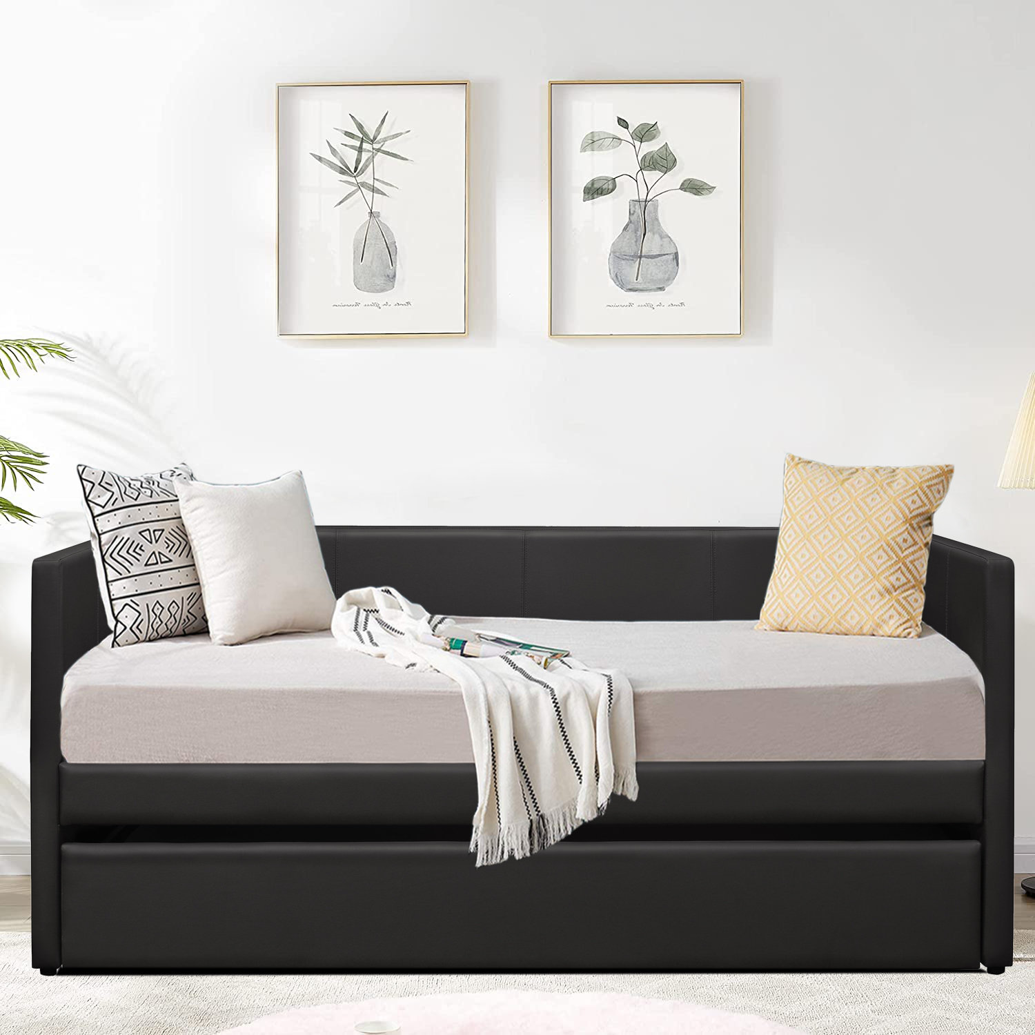 Ebern Designs Tahari Twin Upholstered leather Daybed with Pullout