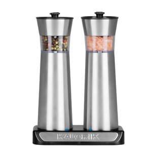 Battery Powered Adjustable Shakers Stainless Steel Powered Spice Mills Housewarming Gift Kitchen Spice Tool One-Hand Operated Kitchen Pepper mills . 2 Mills Electric Salt and Pepper Grinder Set 