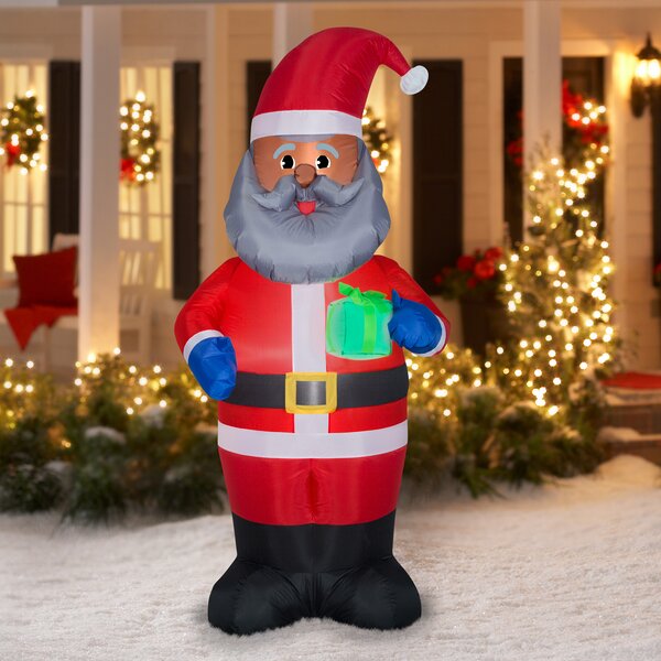 Gemmy Industries Airblown Inflatable African-American Santa With Present |  Wayfair