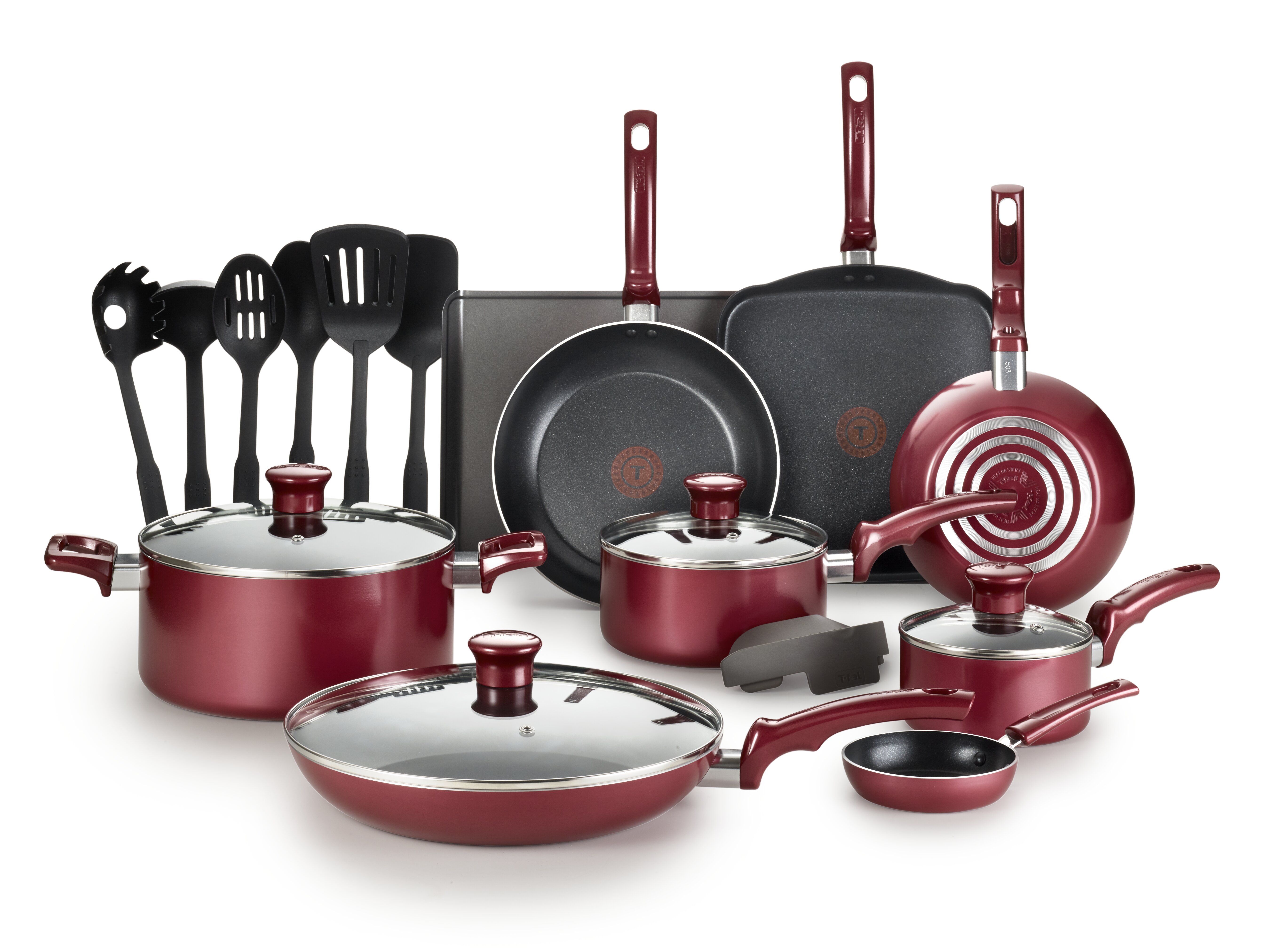 18 Piece Cookware Set Pots Pans Kitchen Cooking Non Stick Home Dining Cook Red 