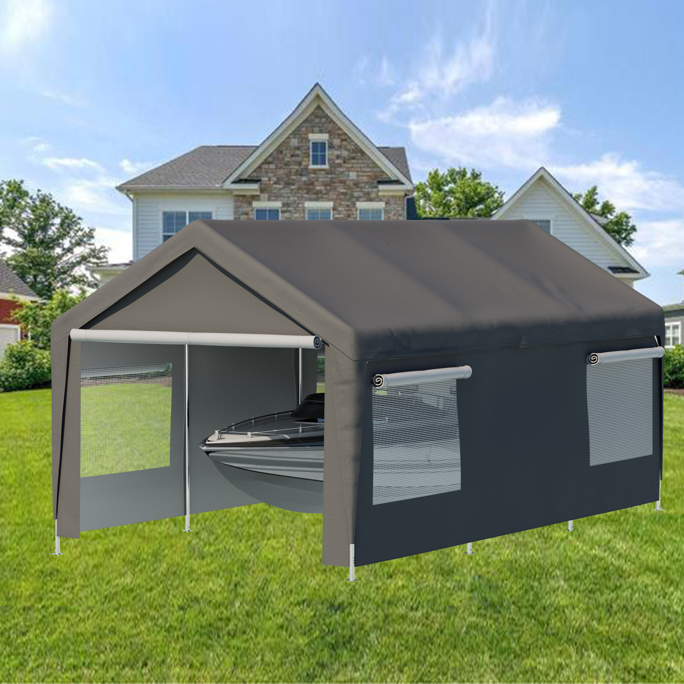 Thanaddo 10 Ft. W x 20 Ft. D Garage Heavy Duty Carport Portable Garage
