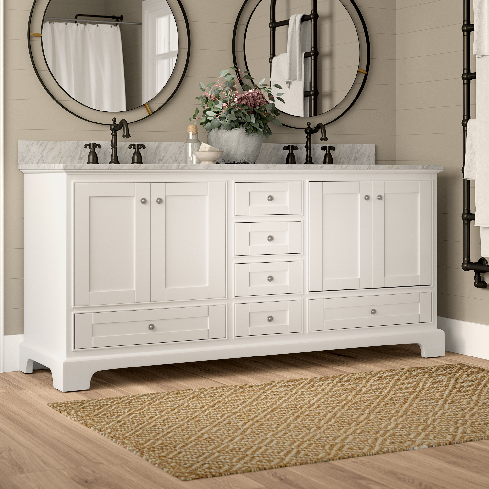 Ancerre Designs Audrey 72'' Free-standing Double Bathroom Vanity with Marble Vanity Top ...