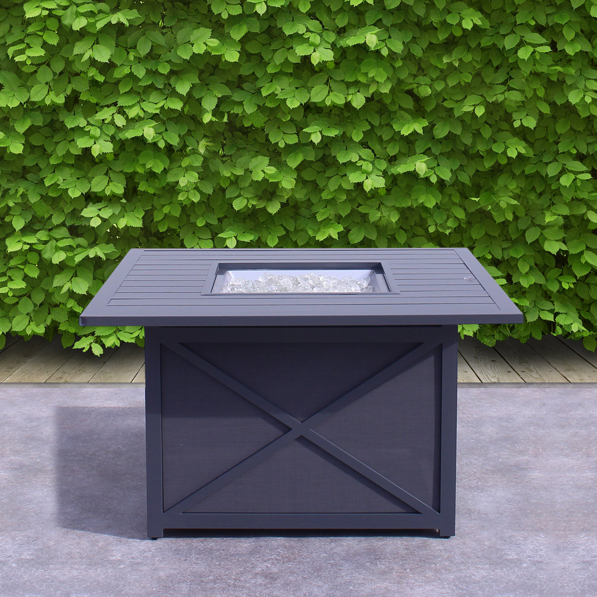 Gracie Oaks Selyn 25'' H x 42.99'' W Aluminum Propane Outdoor Fire Pit