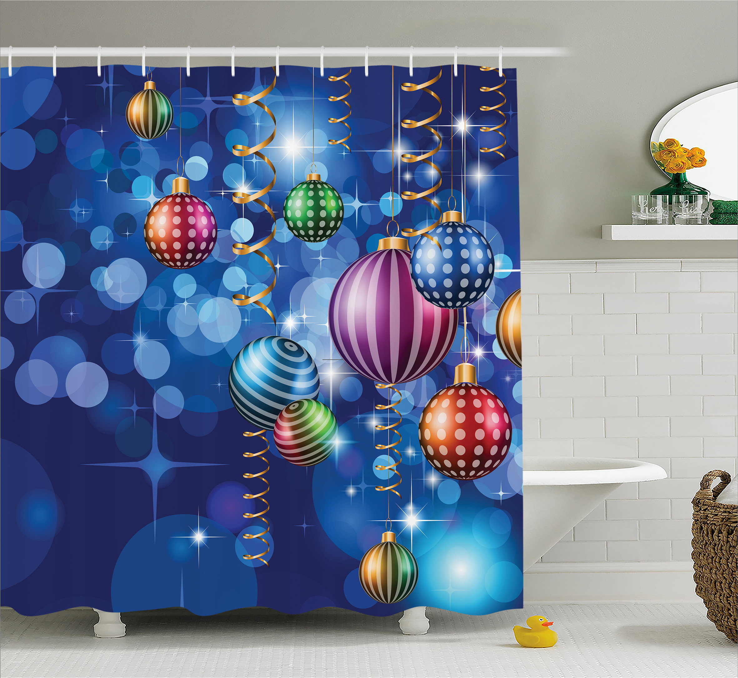 The Holiday Aisle® Christmas Happy New Year Party Single Shower Curtain