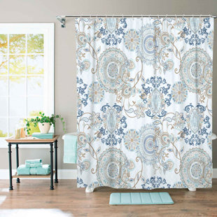 Waterproof Fabric Retro Brown Damask Pattern Shower Curtain Liner Bathroom Mat 