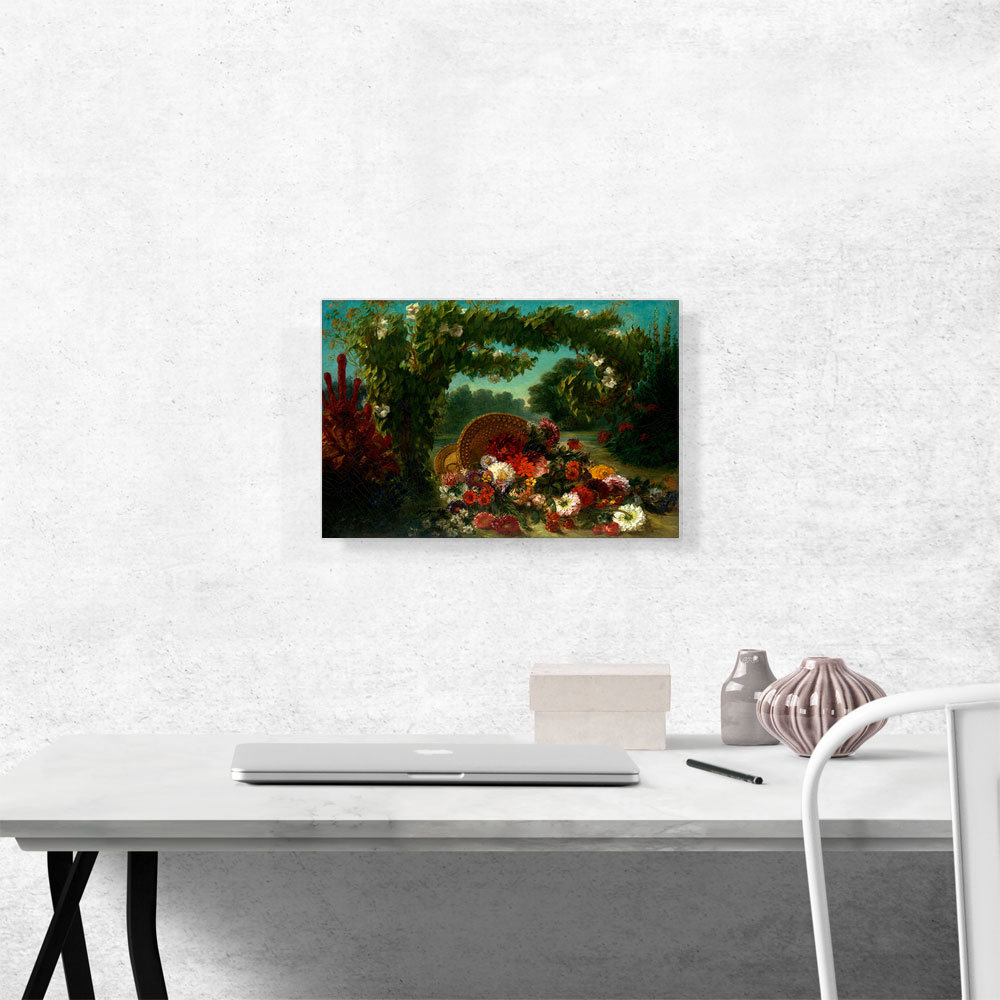 ARTCANVAS Basket Of Flowers On Canvas by Eugene Delacroix Painting