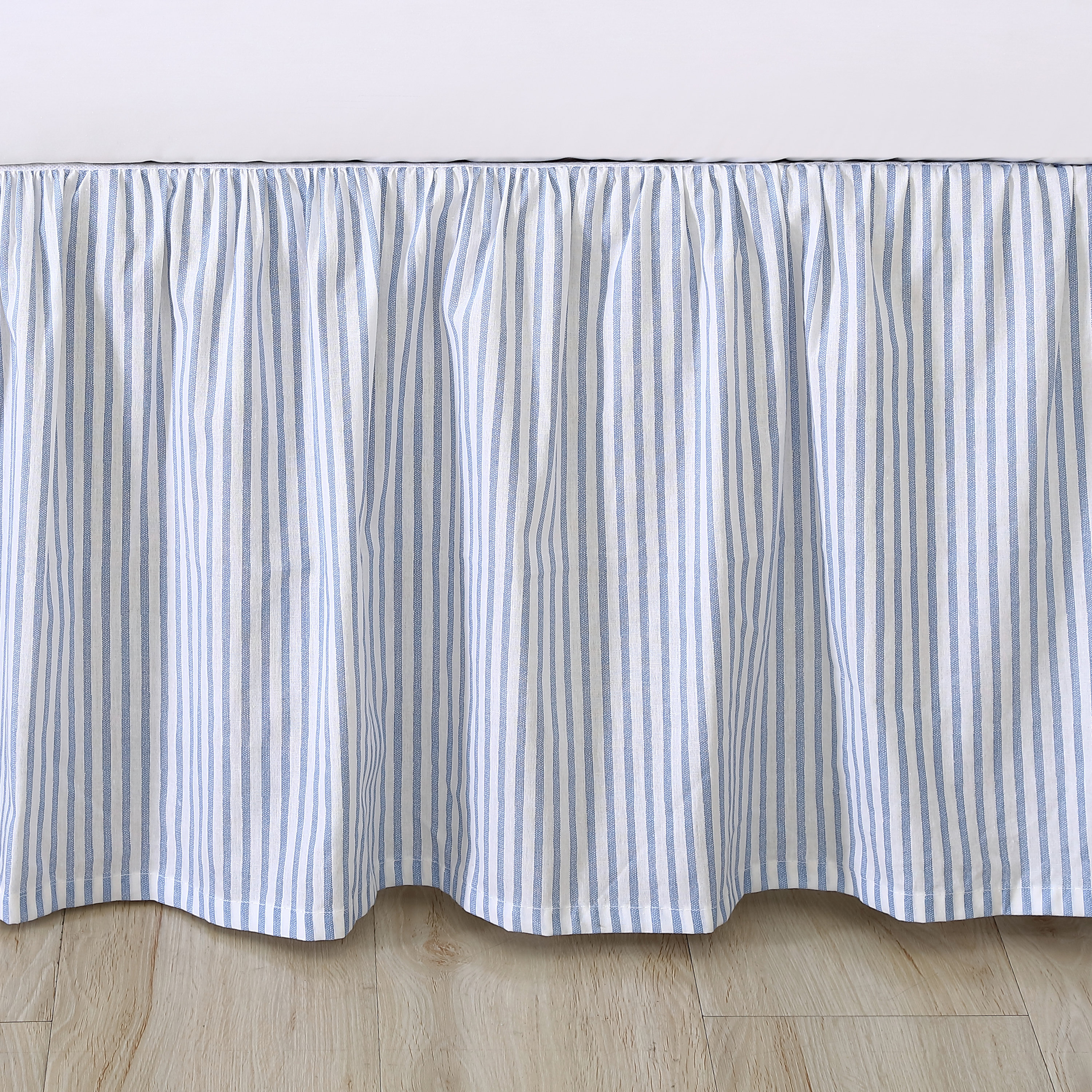 Laura Ashley La Classics Ticking Stripe Blue Ruffled Bedskirt - Queen