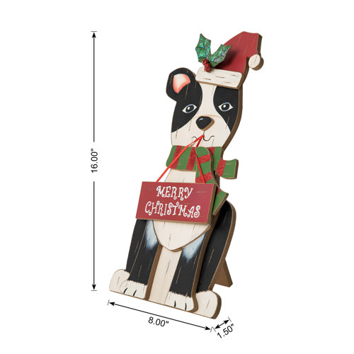 Glitzhome Wooden Christmas Dog Figurine & Reviews | Wayfair