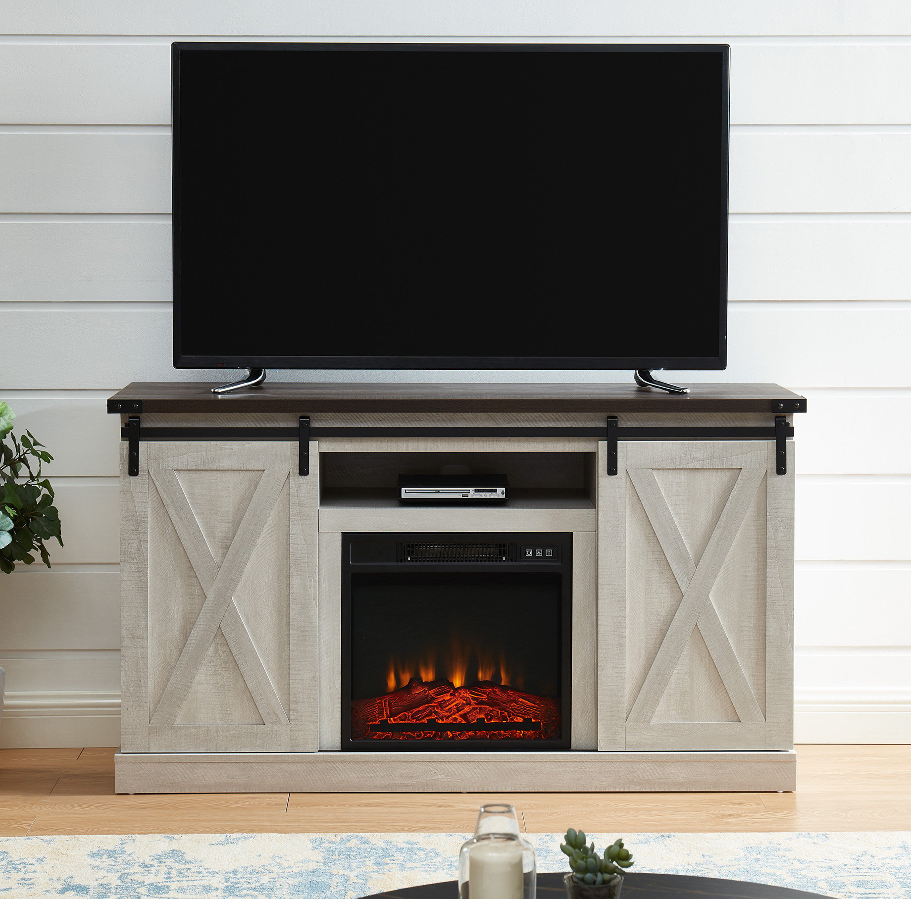 Gracie Oaks Bradner TV Stand for TVs up to 65" with Fireplace Included