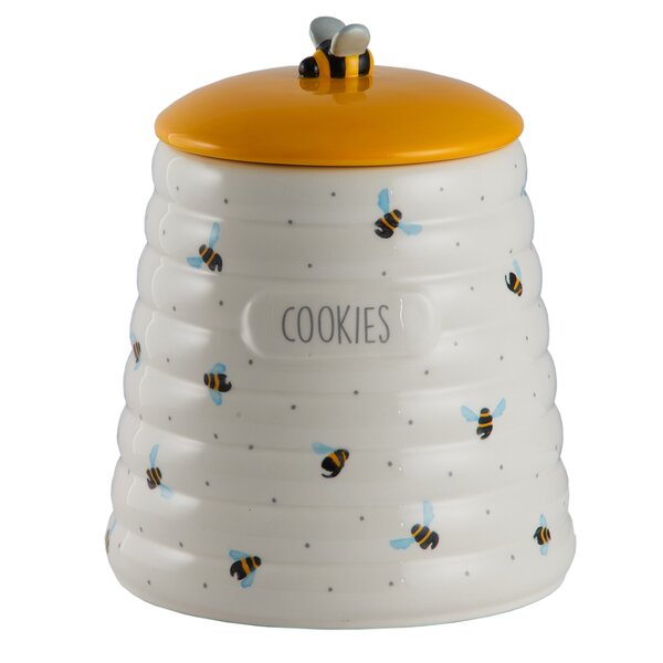 New Rustic Yellow Ceramic Honey Bee TEA CANISTER Jar Crock Honeycomb Lid 7" 
