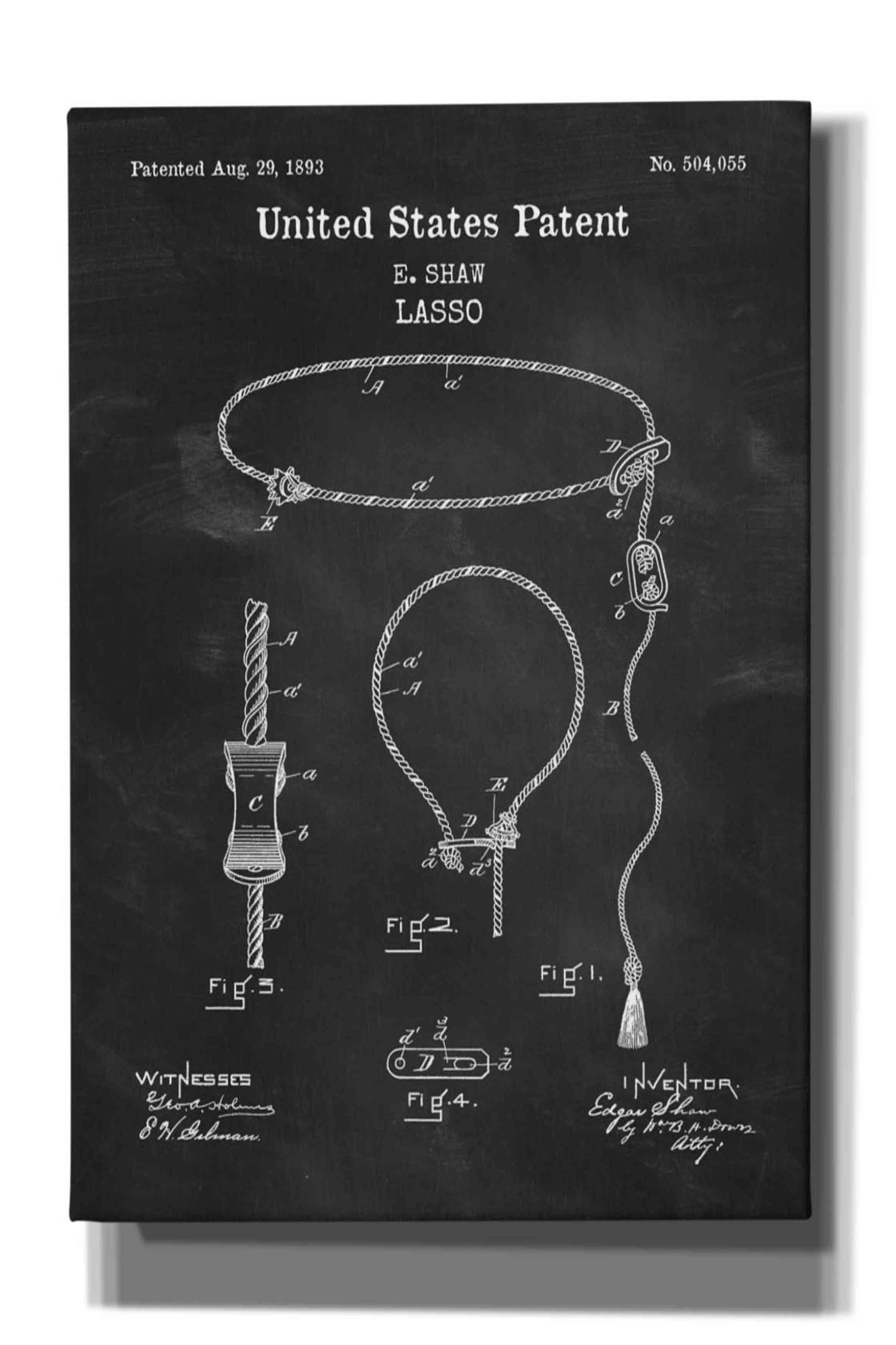 Williston Lasso Blueprint Patent Chalkboard Drawing Print on