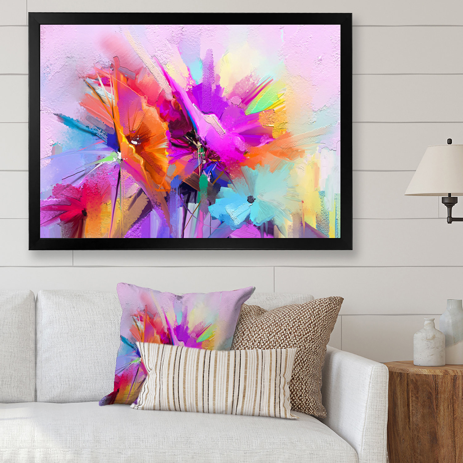 Wrought Studio Abstract Paintbrush Spring Flower Bouquet XI Framed On