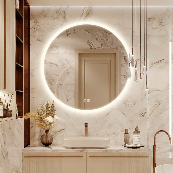 Orren Ellis Round Energy Saving Copper-Free Silver LED Lighted Bathroom ...