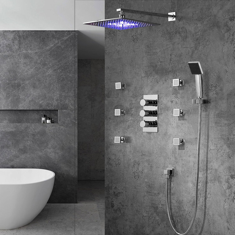 Color Changing LED Thermostatic Complete Shower System with Rough-in Valve