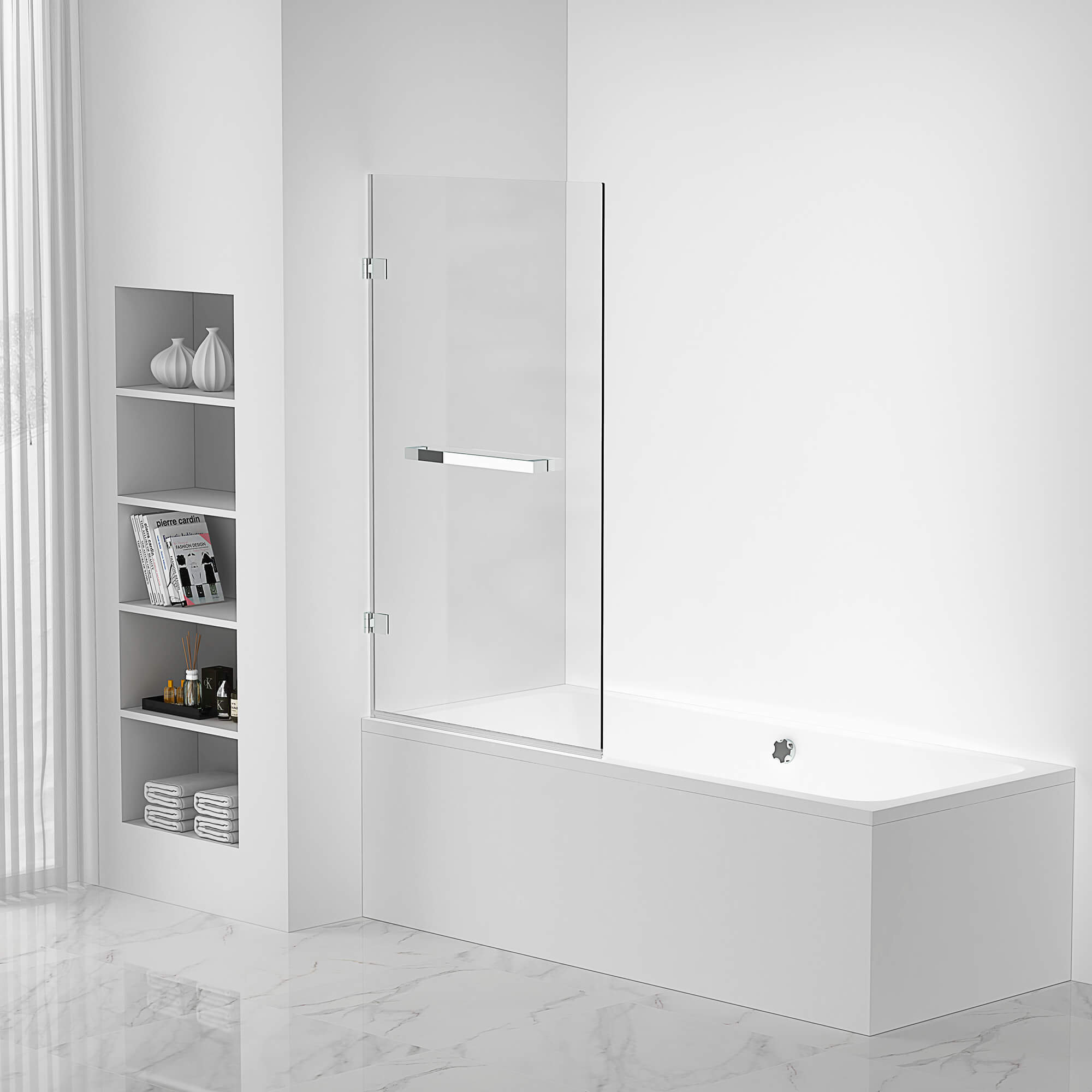 Fine Fixtures 28'' W x 58'' H Pivot Frameless Tub Door with Clear Glass