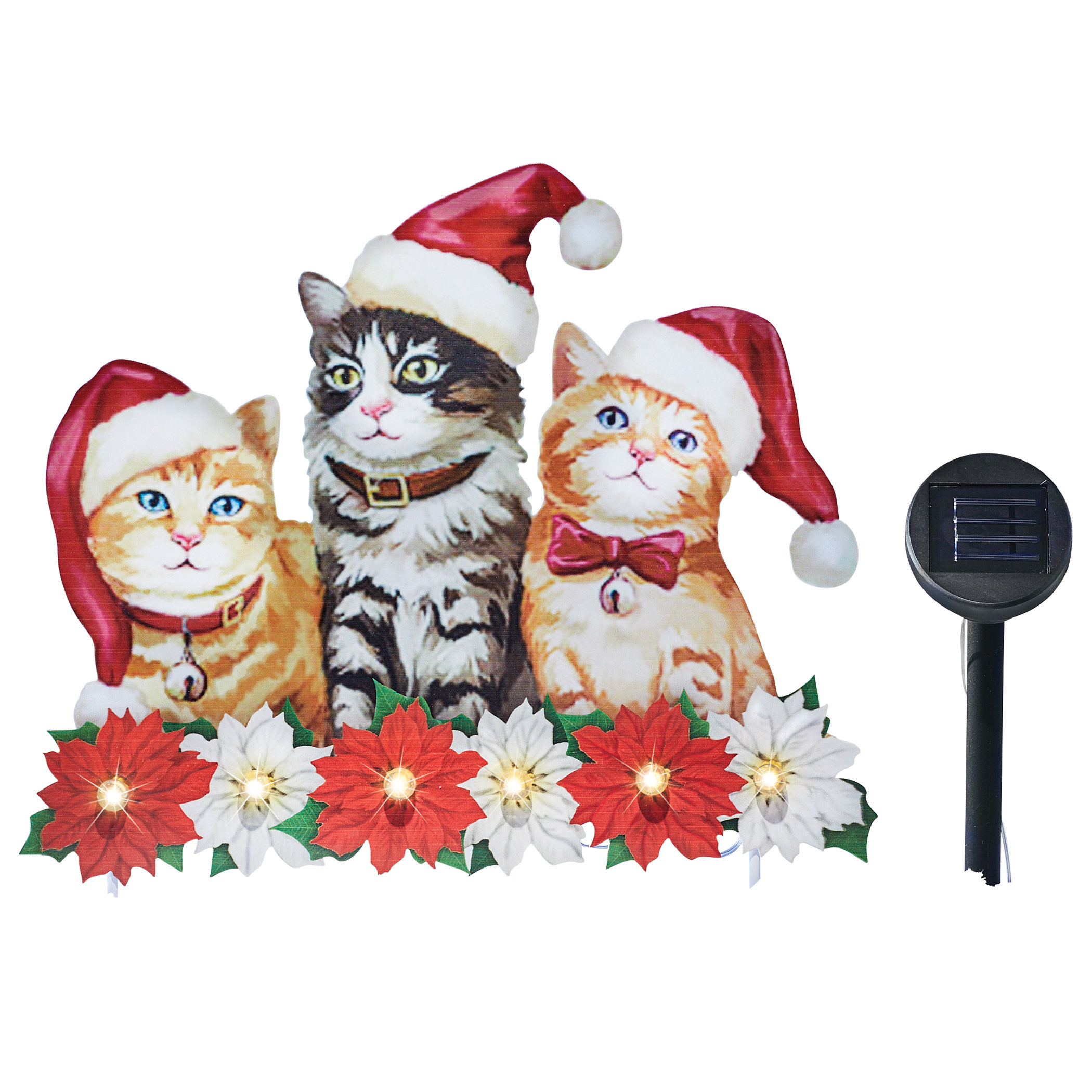 The Holiday Aisle® Bluejacket Holiday Cats and Poinsettia Garden Stake