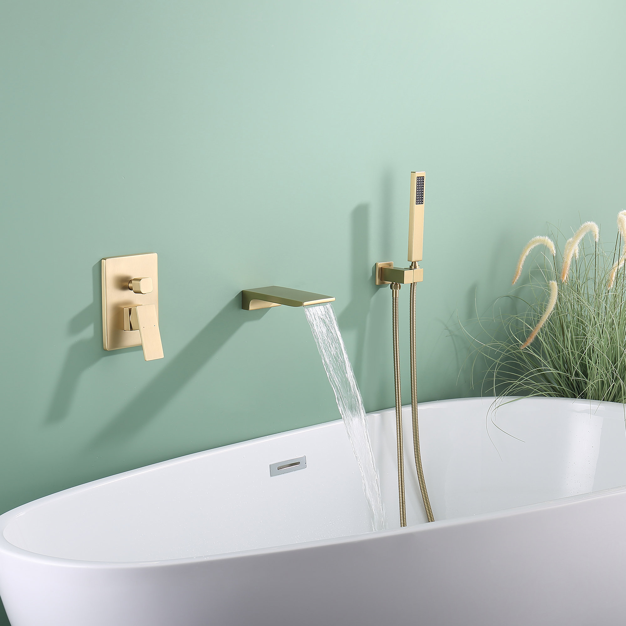 HMEGAO 1 Handle Wall Mounted Waterfall Faucet with Diverter and