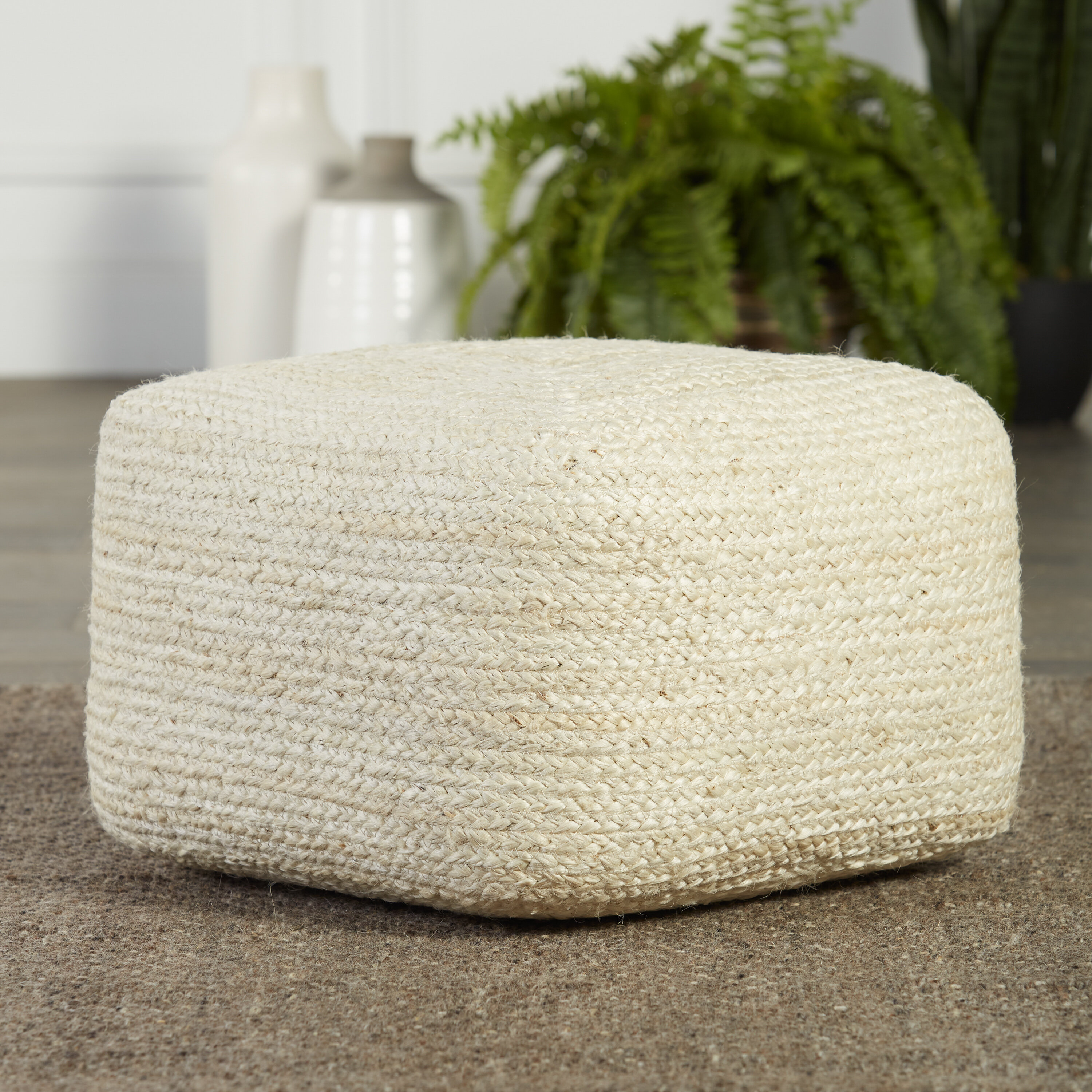 Pod Footstool Cube Stool bench in BEIGE Chenille fabric NEW 