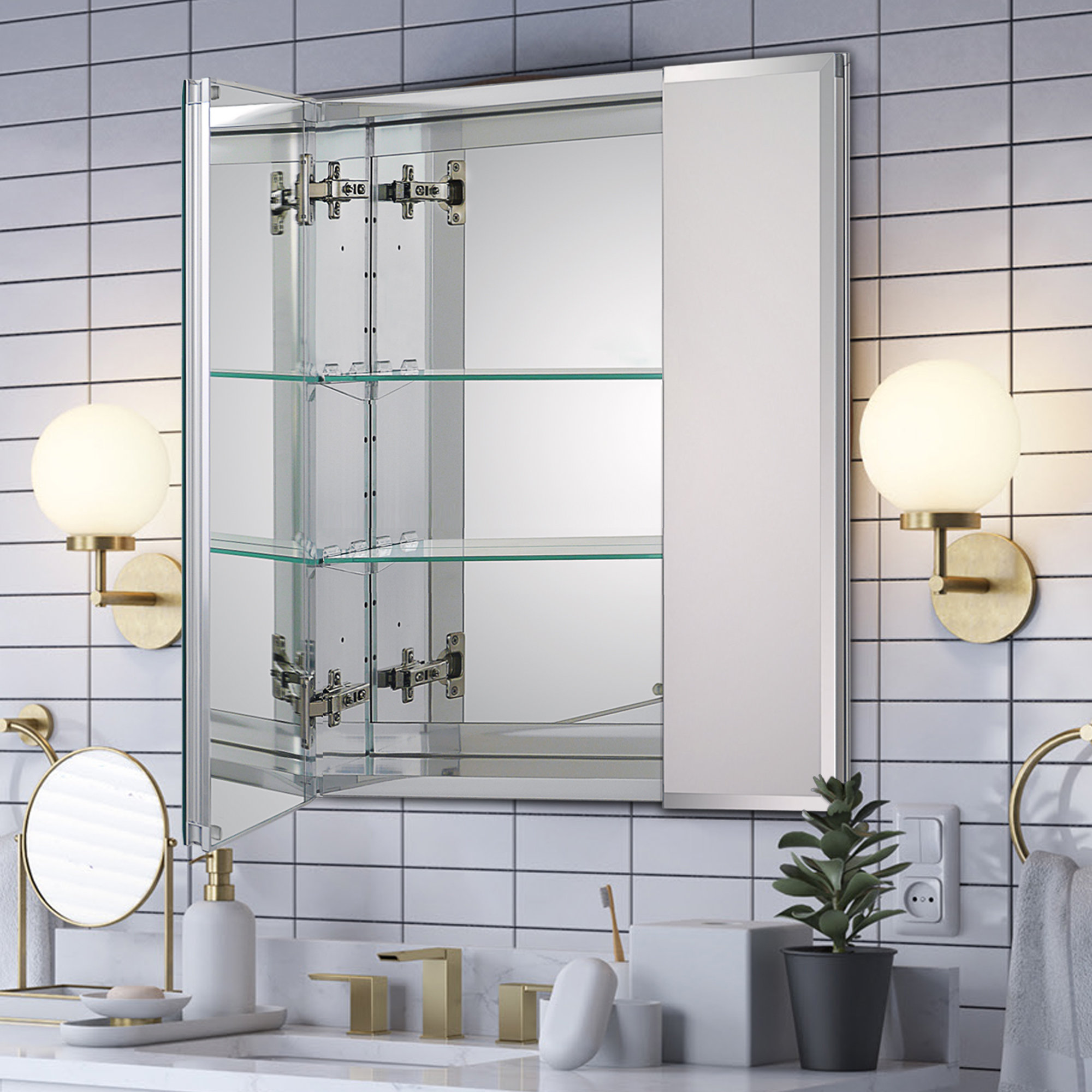 Wrought Studio Aluminum Bathroom Medicine Cabinet With Framless Double ...