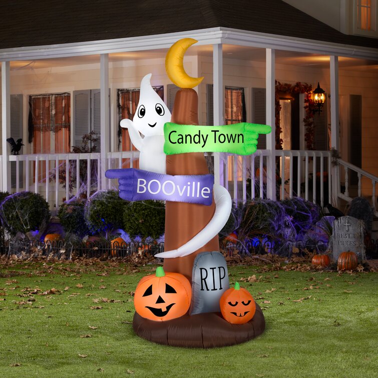 Halloween Gemmy 7 ft  Lighted Ghost with Boo Airblown Inflatable 