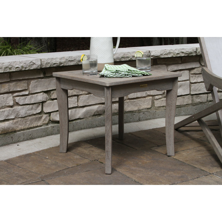 Curved Eucalyptus Wood Slatted End Table in Grey Wash