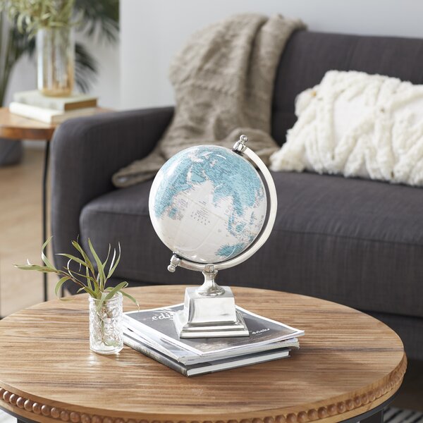 World Globe in Black and Silver on Aluminium Stand Office Desk Home Deco 17.5" 