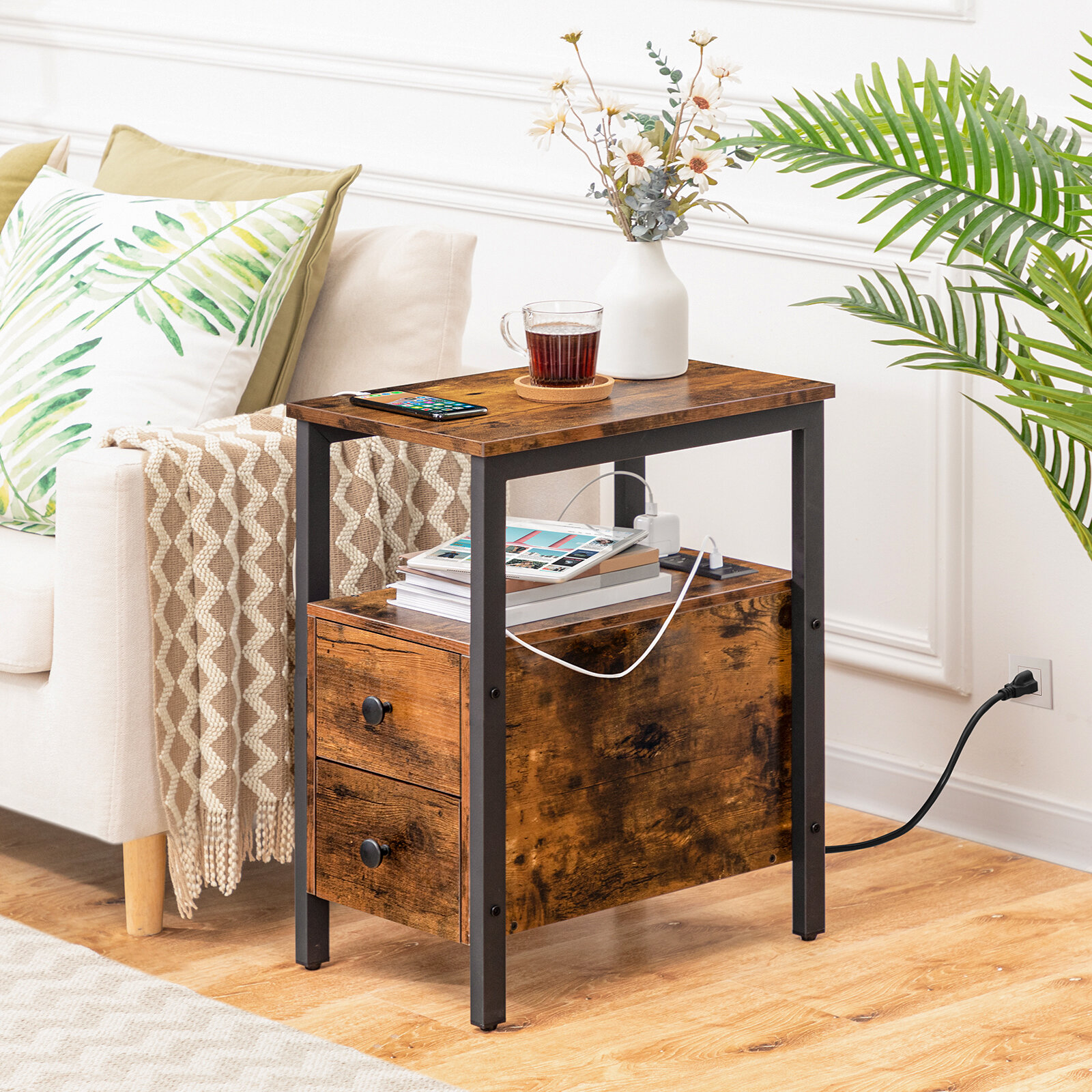 24'' Tall 2 - Drawer End Table with Storage and Built-In Outlets