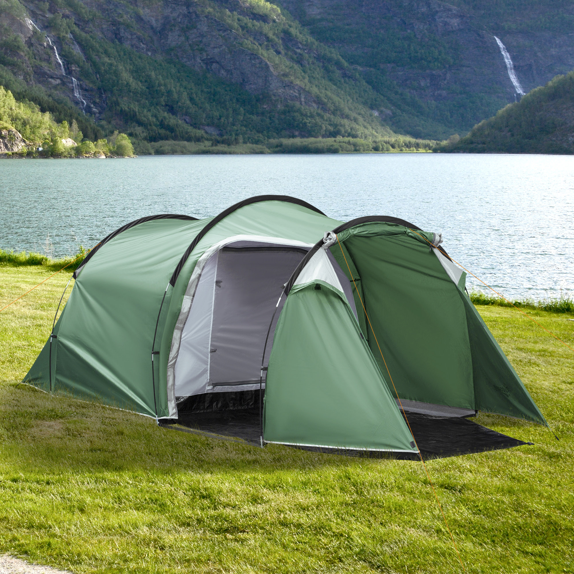 Outsunny Camping Dome Tent 2 Room For 3 