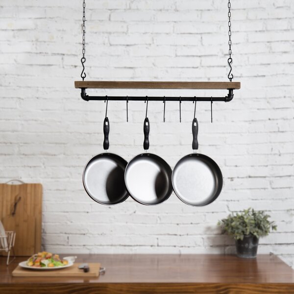 Pot And Pan Storage Hanging Rack Organizer Black Hooks Kitchen Ceiling NEW 