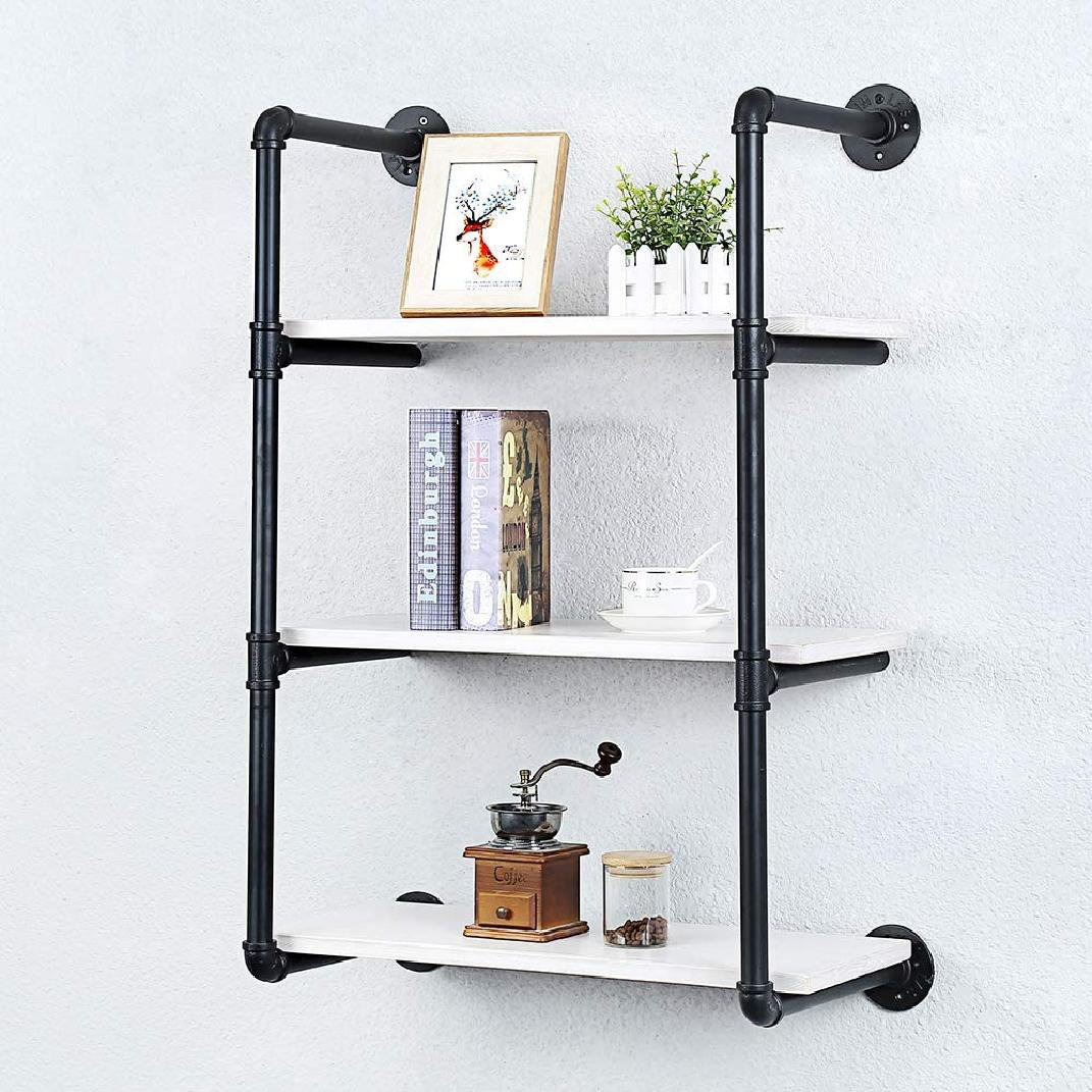Williston Rustic Metal Floating Shelves,Steampunk Real Wood Book Shelves,Wall Shelf Unit
