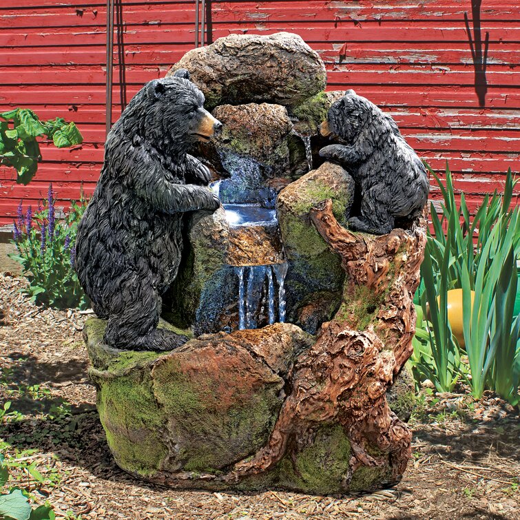 Resin & Glass Indoors & Outdoors Weather Resistant Solar Powered 6L x 6W x 9H Bear with LED Firefly Jar Statue 