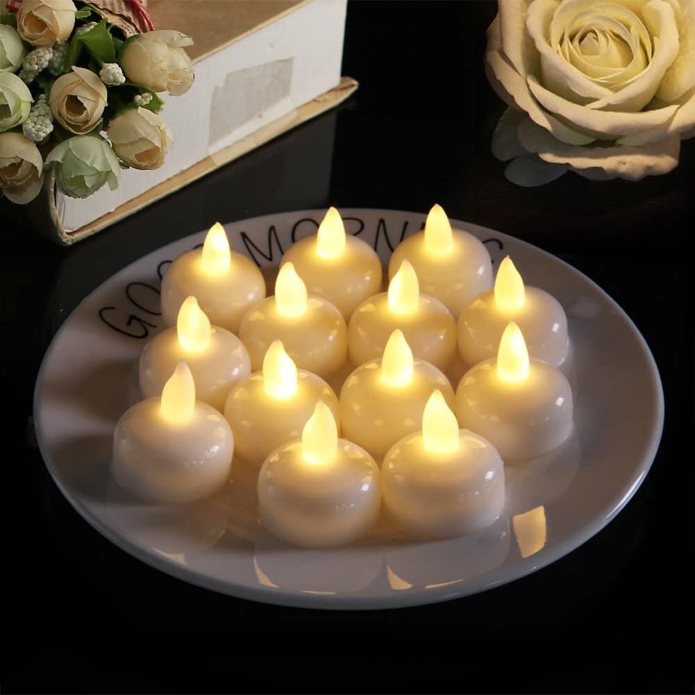 24 LED AMBER Floating Flickering Tea Candle Waterproof Wedding Party Floral Vase 