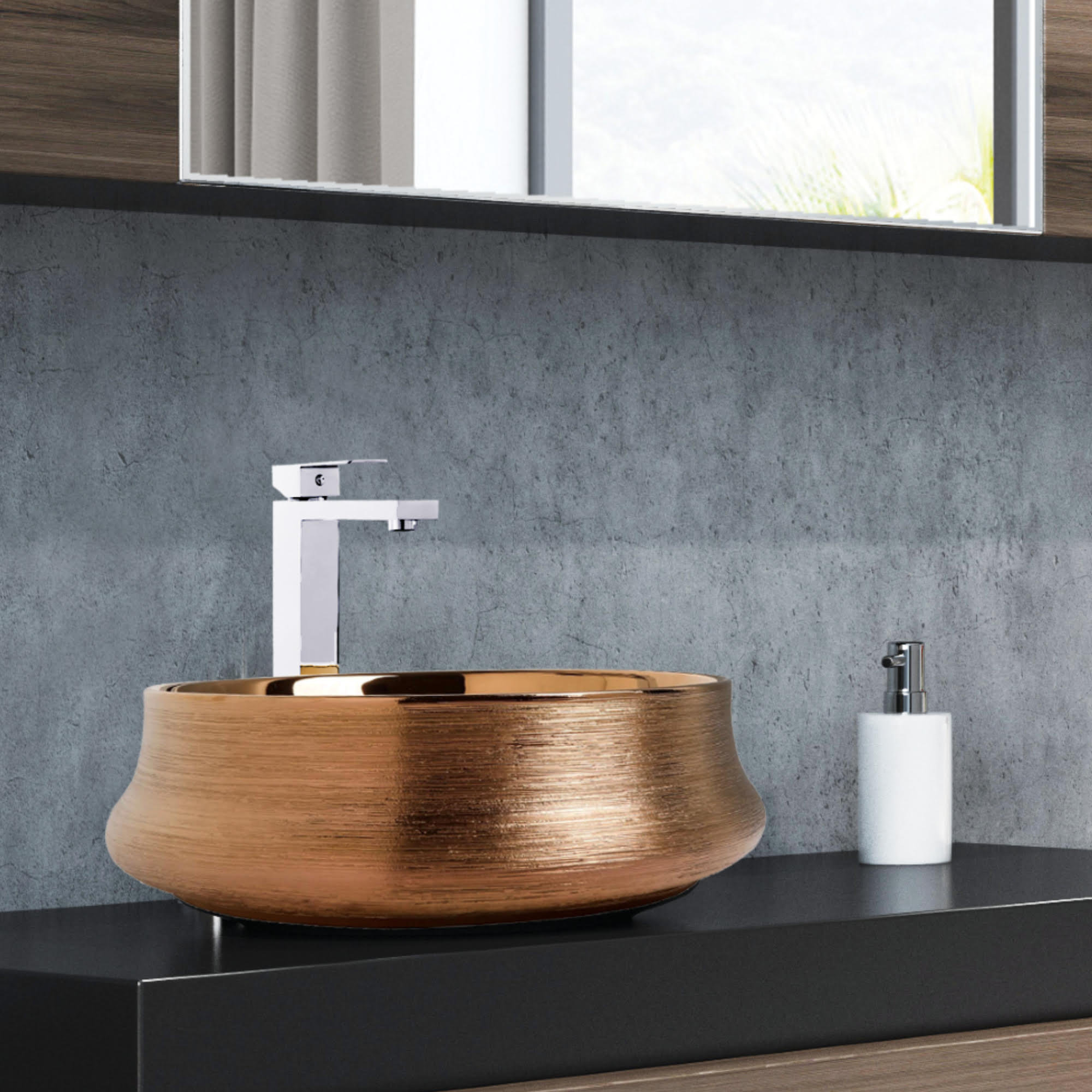 Fine Fixtures Brushed Bronze Vitreous China Circular Vessel Bathroom