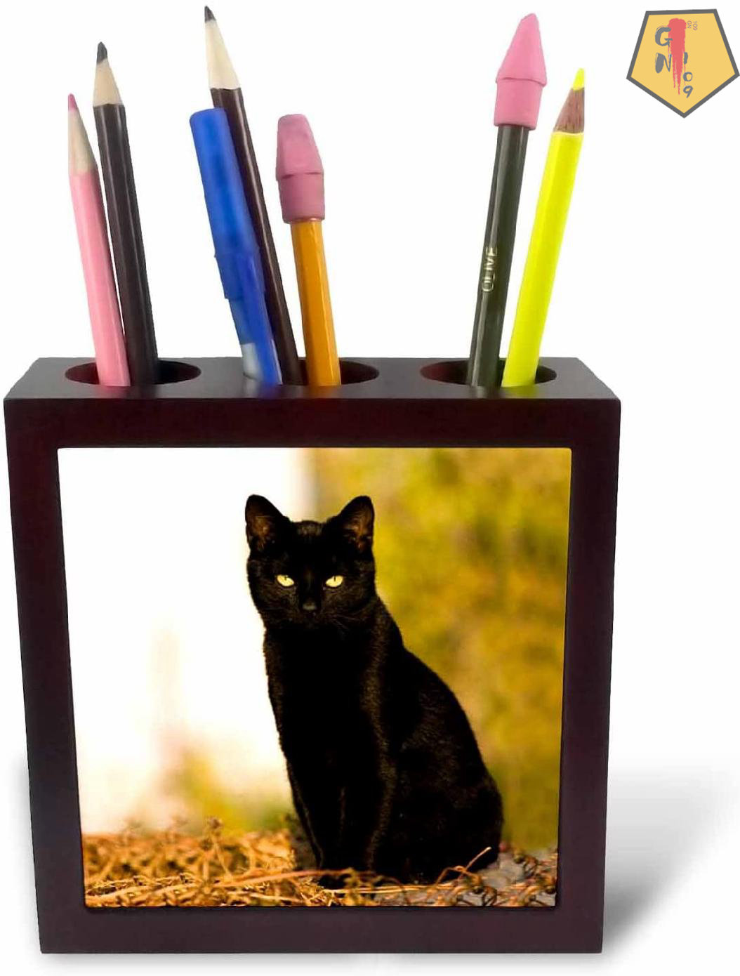 GN109 Black Cat Pen Holder Image Tile, 5Inch Wayfair