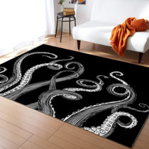 Octopus Tentacles Skull Animal Red Round Rug Carpet Mat Living Room Bedroom 