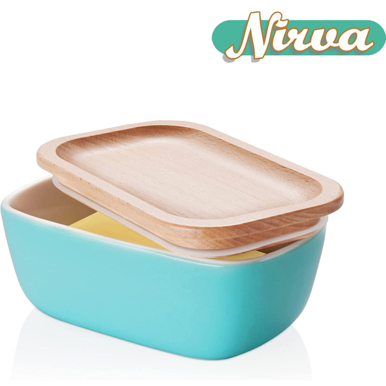 Serveware Butter Dish with Cover and knife-Ceramics Butter Container W  Bamboo Lid for Countertop,Larger Butter Dishes with Covers Perfect for East  West Coast Butter finikas-lines.com