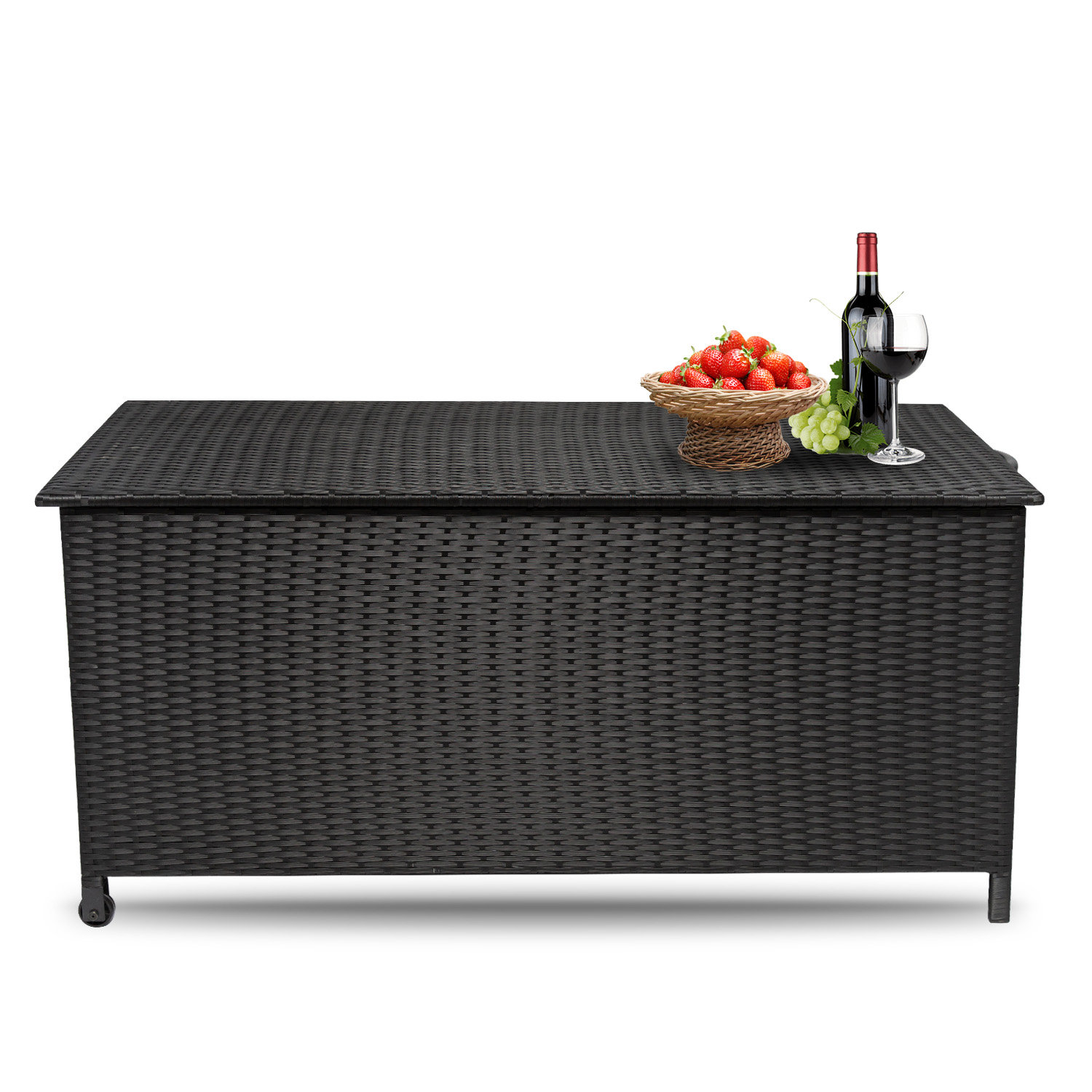 Odaof 80 Gallons Gallon Water Resistant Deck Box with Wheels in Black