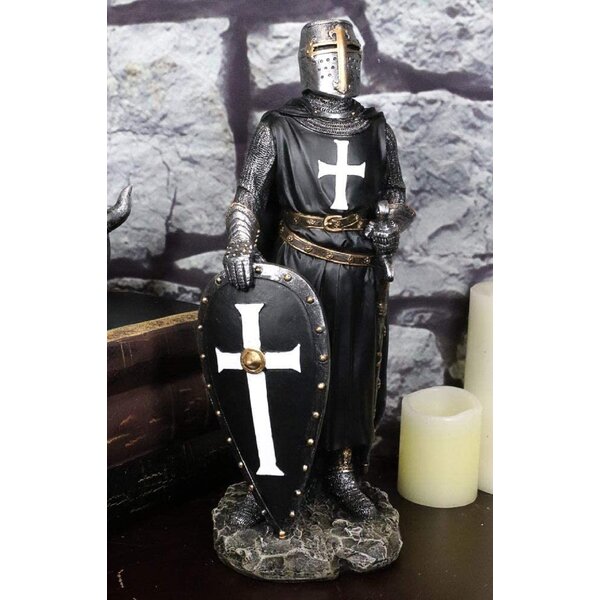 7 Inch Armored Crusader Knight with Spear and Shield Statue Figurine 