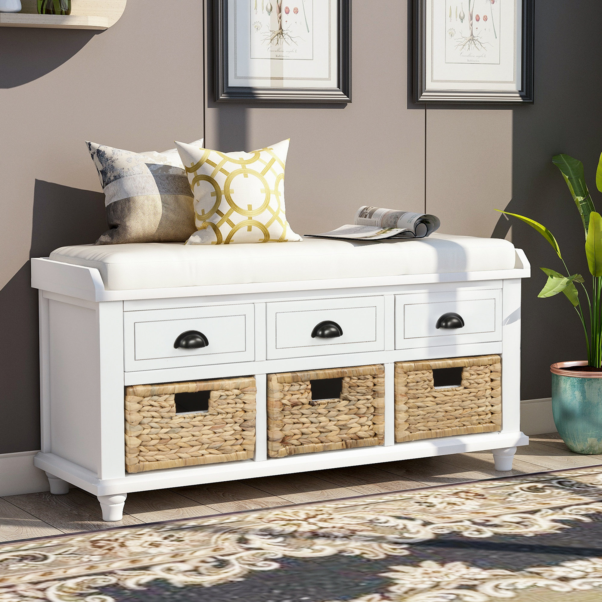 Gracie Oaks Storage Bench With 3 Drawers Wayfair