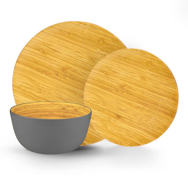 Bamboo Dinnerware 12 Piece Set Eco-Friendly Table Setting Indoor/Outdoor