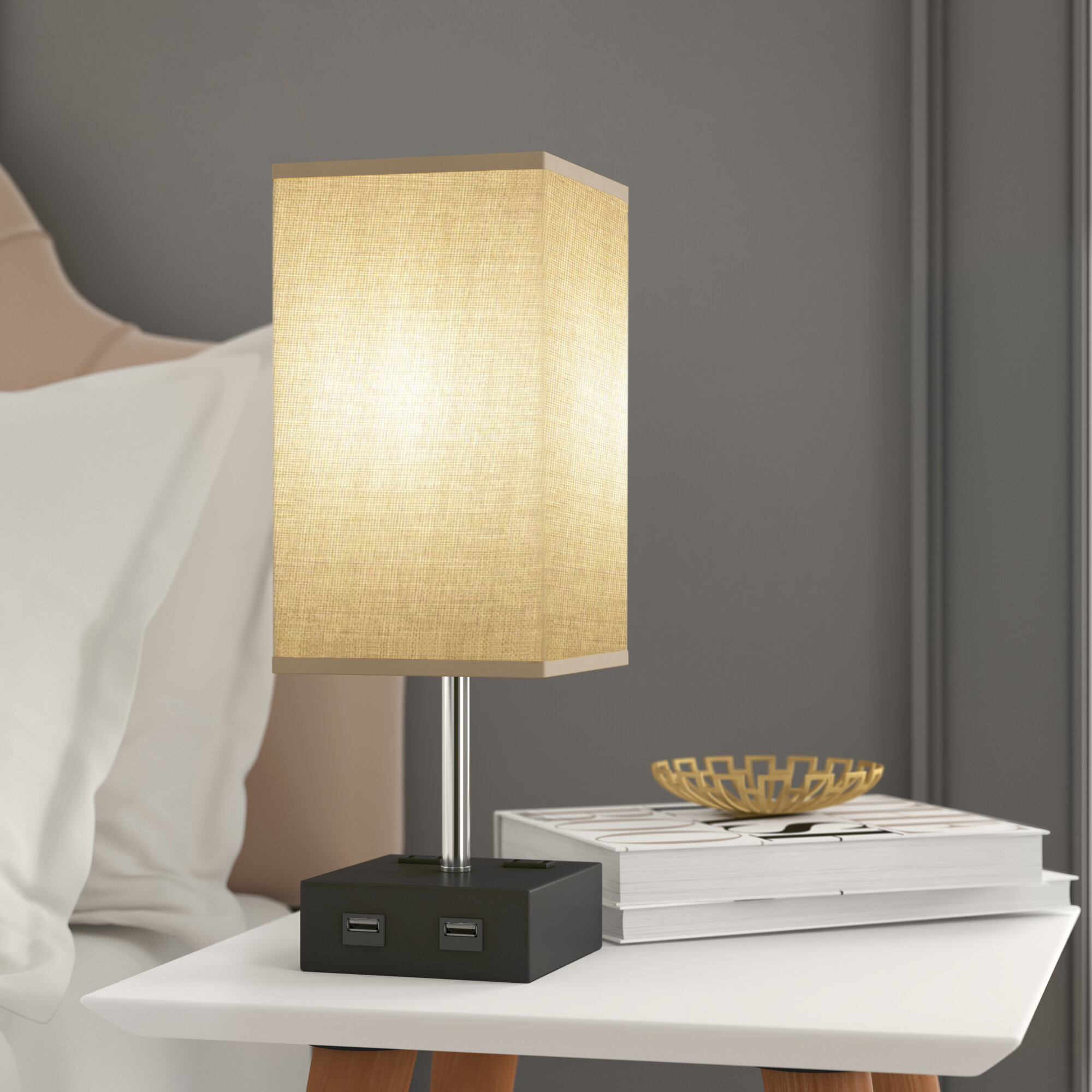 Modern Clear Glass with Copper Detail Table Lamp Bedside Light Base 