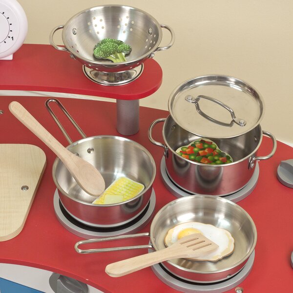 GREEN TOYS CHEF SET stock pot skillet ladle spatula cooking toy pretend play NEW 
