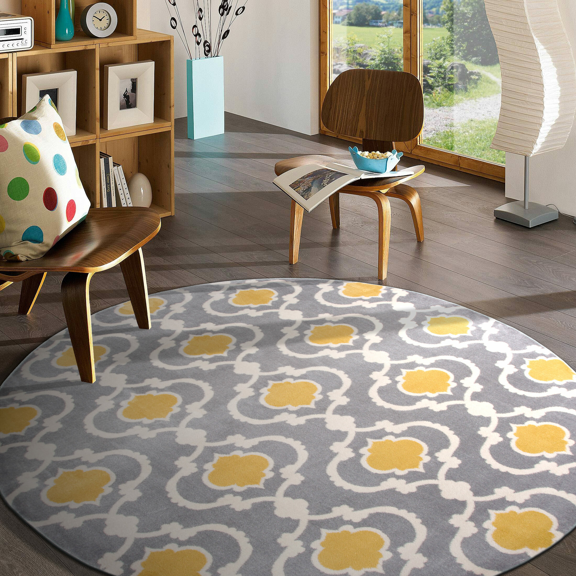 Cheap Large Circle Rug Grey Mustard Gold Modern Fluffy Round Mat Cheapest Rugs 
