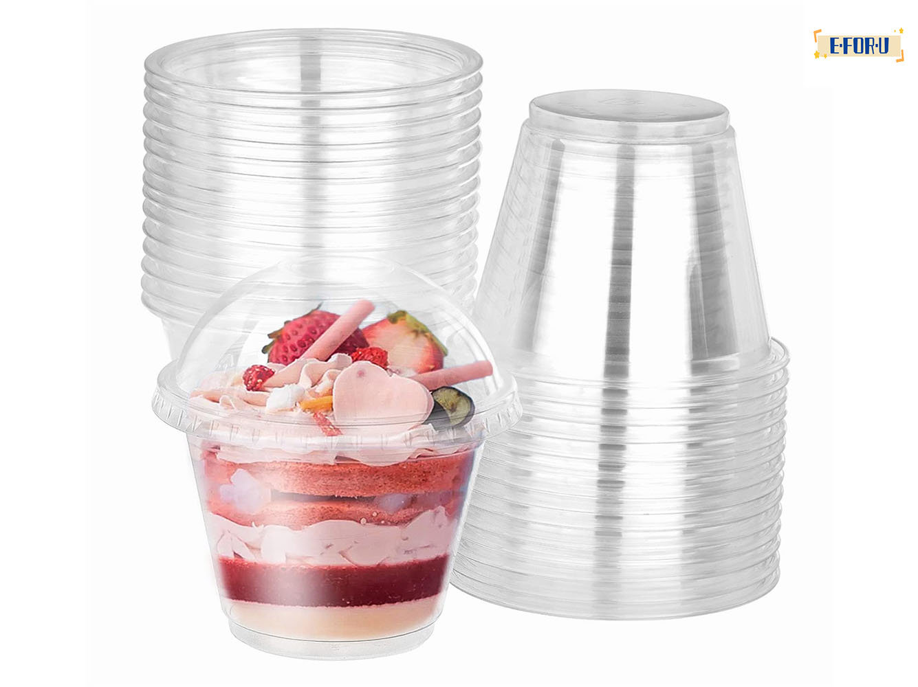 E.FOR.U Plastic Cups With Dome Lids,Dessert Plastic Cups,Disposable