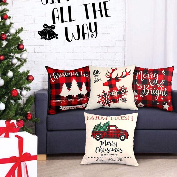 Hexagram Red Buffalo Check Plaid Christmas Pillow Cover 18x18,Cotton Line Christmas Throw Pillow Cover Farmhouse Christmas Decor for Home Couch,Winter Holiday Pillow Cover
