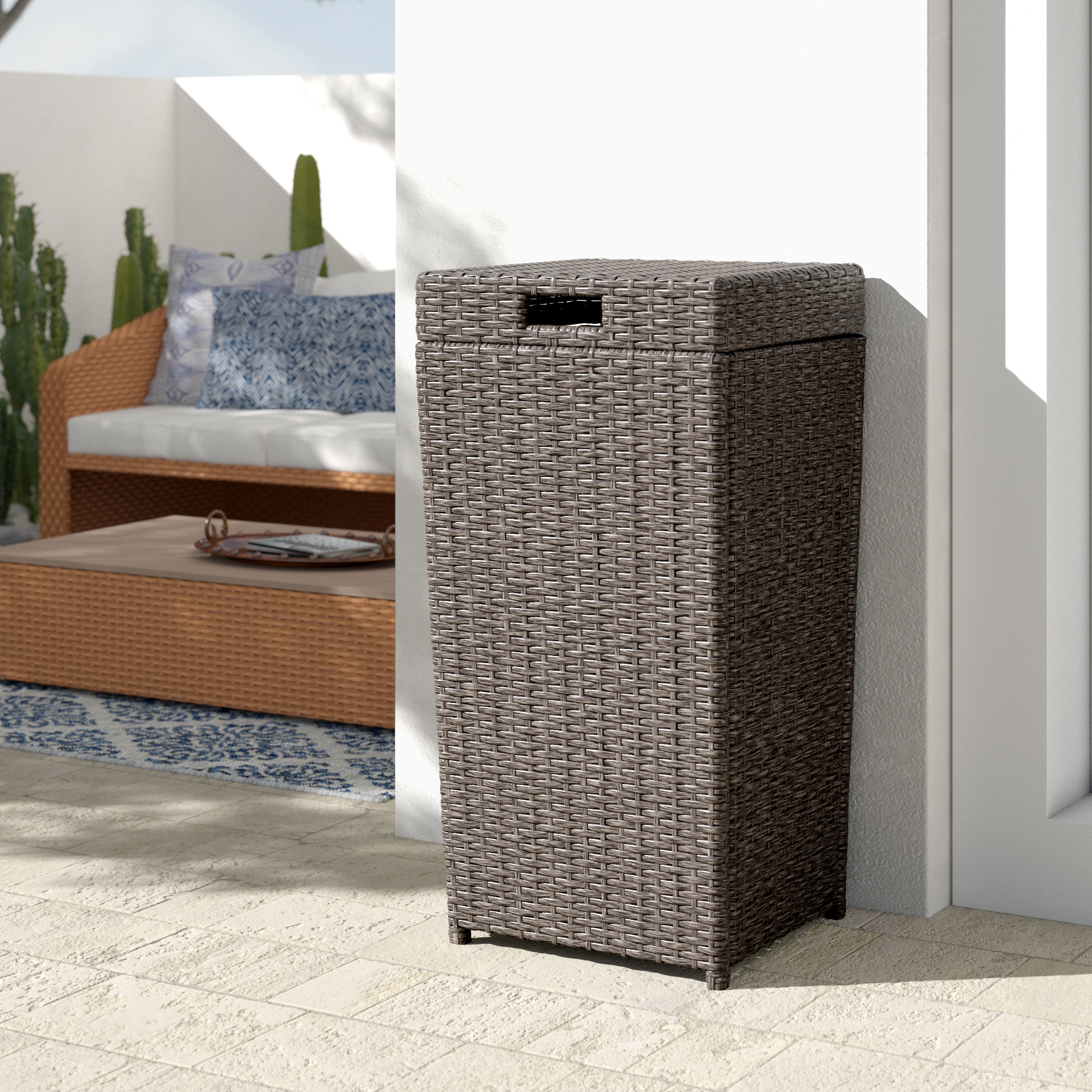 Latitude Run® Adelita Outdoor Wicker Trash Can & Reviews Wayfair